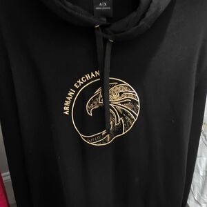 Armani Exchange Black Hoodie with Gold Logo
